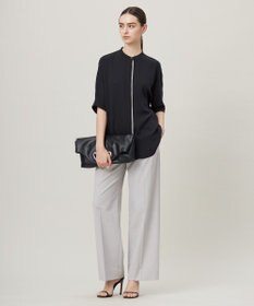 ICB L 【人気のため新色追加・接触冷感・UVケア・速乾・洗える】BackSatinAmunzen 5分袖バンドカラーブラウス