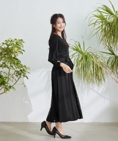 Tiaclasse L 【洗える】レース切り替えフレアワンピース