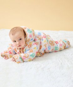 MIKI HOUSE HOT BISCUITS 【70-100cm】 カラフルビーンズ 総柄中綿ジャンプスーツ