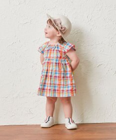 MIKI HOUSE HOT BISCUITS 【80-120cm】 チェック柄 フレンチスリーブ ワンピース