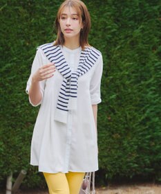 Tiaclasse 【新色追加・洗える】バンドカラーシャツチュニックブラウス