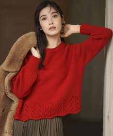 23区 【滝沢眞規子さん着用/洗える】レーシーヘムデザイン パフスリーブ ニット レッド系