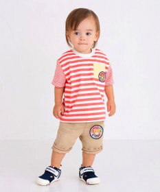 MIKI HOUSE HOT BISCUITS 【80-120cm】 ポケット付き 先染め ボーダー柄 半袖Tシャツ