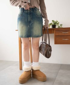 WEGO ヴィンテージウォッシュ台形デニムミニスカート