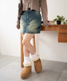 WEGO ヴィンテージウォッシュ台形デニムミニスカート