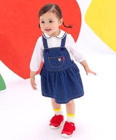 MIKI HOUSE HOT BISCUITS 【70-110cm】ワンポイント 6オンスデニム ジャンパースカート