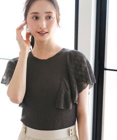 ANY SIS 【洗える】レーシーフレアスリーブ ニット スレート
