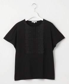 自由区 L 【洗える】コード刺繍胸元レース カットソー