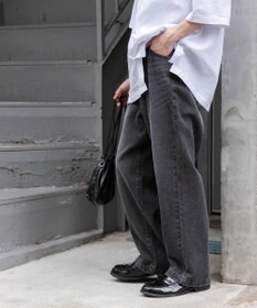 WEGO 【ユニセックス着用ITEM/ウエストゴム/SMLサイズ展開】デニムルーズテーパードパンツ