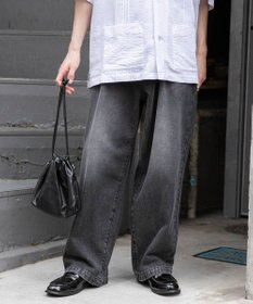 WEGO 【ユニセックス着用ITEM/ウエストゴム/SMLサイズ展開】デニムルーズテーパードパンツ
