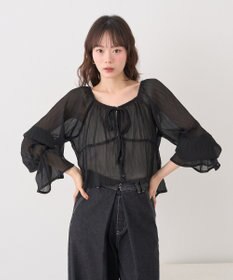 earth music&ecology ナローリボンくしゅくしゅギャザーブラウス