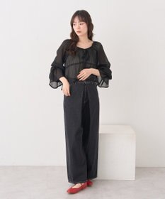 earth music&ecology ナローリボンくしゅくしゅギャザーブラウス