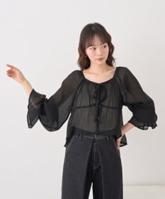 earth music&ecology ナローリボンくしゅくしゅギャザーブラウス