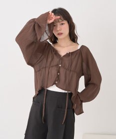 earth music&ecology ナローリボンくしゅくしゅギャザーブラウス