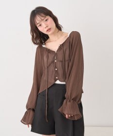 earth music&ecology ナローリボンくしゅくしゅギャザーブラウス