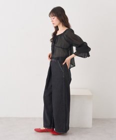 earth music&ecology ナローリボンくしゅくしゅギャザーブラウス