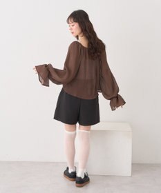 earth music&ecology ナローリボンくしゅくしゅギャザーブラウス