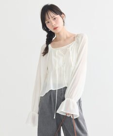 earth music&ecology ナローリボンくしゅくしゅギャザーブラウス