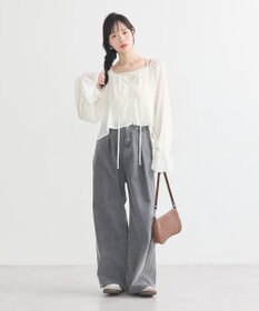 earth music&ecology ナローリボンくしゅくしゅギャザーブラウス