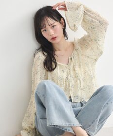 earth music&ecology ナローリボンくしゅくしゅギャザーブラウス