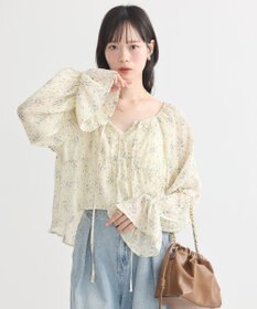 earth music&ecology ナローリボンくしゅくしゅギャザーブラウス