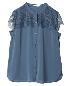 Green Parks 胸元レースフレンチスリーブブラウス