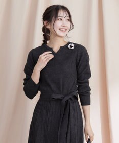 Tiaclasse 【洗える】プリーツ編みラメニットフレアワンピース