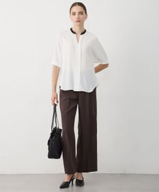 ICB 【新色追加・WEB限定カラーあり】BackSatinAmunzen 5分袖キーネックブラウス