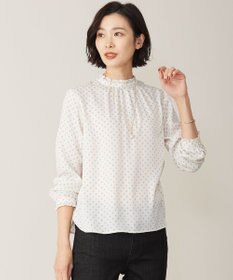 J.PRESS LADIES S 【洗える】ピーチサテン 幾何プリント ブラウス