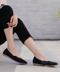 Tiaclasse 【洗える/撥水】スカラップニットフラットパンプス