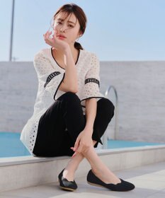 Tiaclasse 【洗える/撥水】スカラップニットフラットパンプス