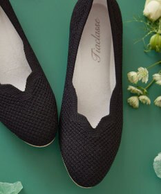 Tiaclasse 【洗える/撥水】スカラップニットフラットパンプス