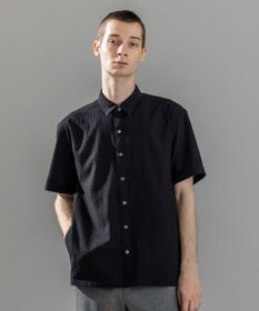 JOSEPH HOMME 新素材【通気性/ストレッチ】トリコサッカーストレッチ 　レギュラーカラー半袖シャツ ブラック系