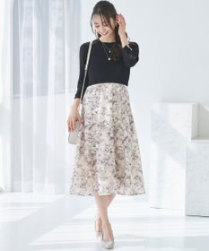 ANY SIS 【洗える】フラワープリントドッキングニット ワンピース