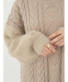 earth music&ecology 袖ファーケーブルミニワンピース