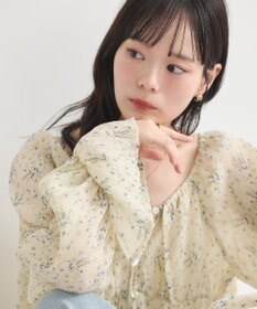 earth music&ecology ナローリボンくしゅくしゅギャザーブラウス