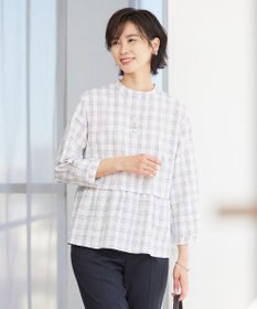 J.PRESS LADIES 【洗える】 セルロースチェック スタンドカラー ブラウス