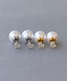Phoebe 〈金属アレルギー対応〉3wayハートパヴェビジューパールキャッチピアス/ゴールド
