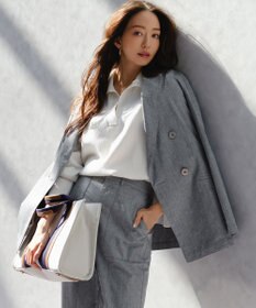 23区 スラブツイルストレッチ オーバーサイズ ダブルジャケット ネイビー系