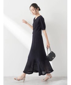 earth music&ecology ２点ＳＥＴ透かし編みカーディガン＋裾フレアスカート