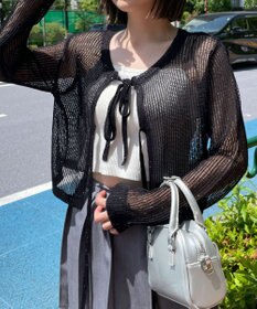 WEGO スパンコールメッシュニットカーデ