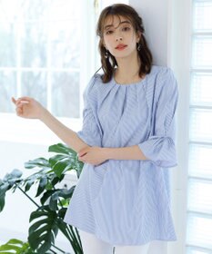 Tiaclasse L 【洗える】リボン付きタックスリーブチュニックブラウス