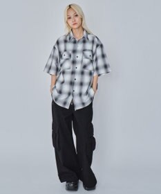 WEGO 【ユニセックス着用ITEM/MLサイズ展開】イラストオンブレチェックシャツ（SS）