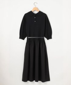 組曲 襟付きドッキング ニットワンピース