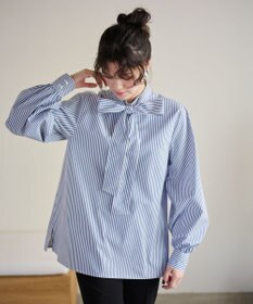 #Newans 【洗濯機可】ステッチデザインリボンタイブラウス