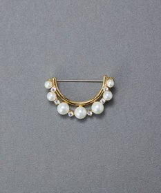 Phoebe フォーマルパールビジューハーフブローチ　ゴールド