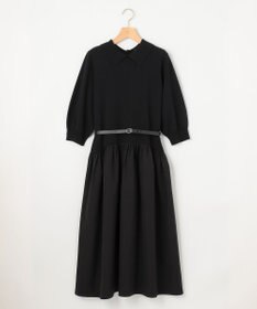 組曲 襟付きドッキング ニットワンピース