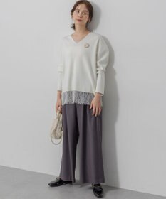 組曲 L 【加藤ローサさん着用】ラメストライプ ワイドパンツ