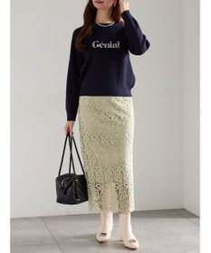 Te chichi ラインストーンレタードニットプルオーバー