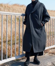 muuc 〈軽やかな尾州産リネンウール〉ショールカラーコート　ロングシーズン 秋冬春 ゆったりシルエット セットアップ可能